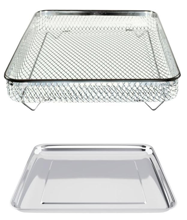 Univen stainless steel oven tray and air fryer basket for Cuisinart TOA-26/TOA-28, dishwasher-safe and durable.