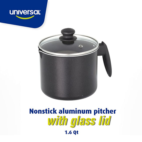 Universal aluminum pitcher showing quick, even heat for frothing milk.