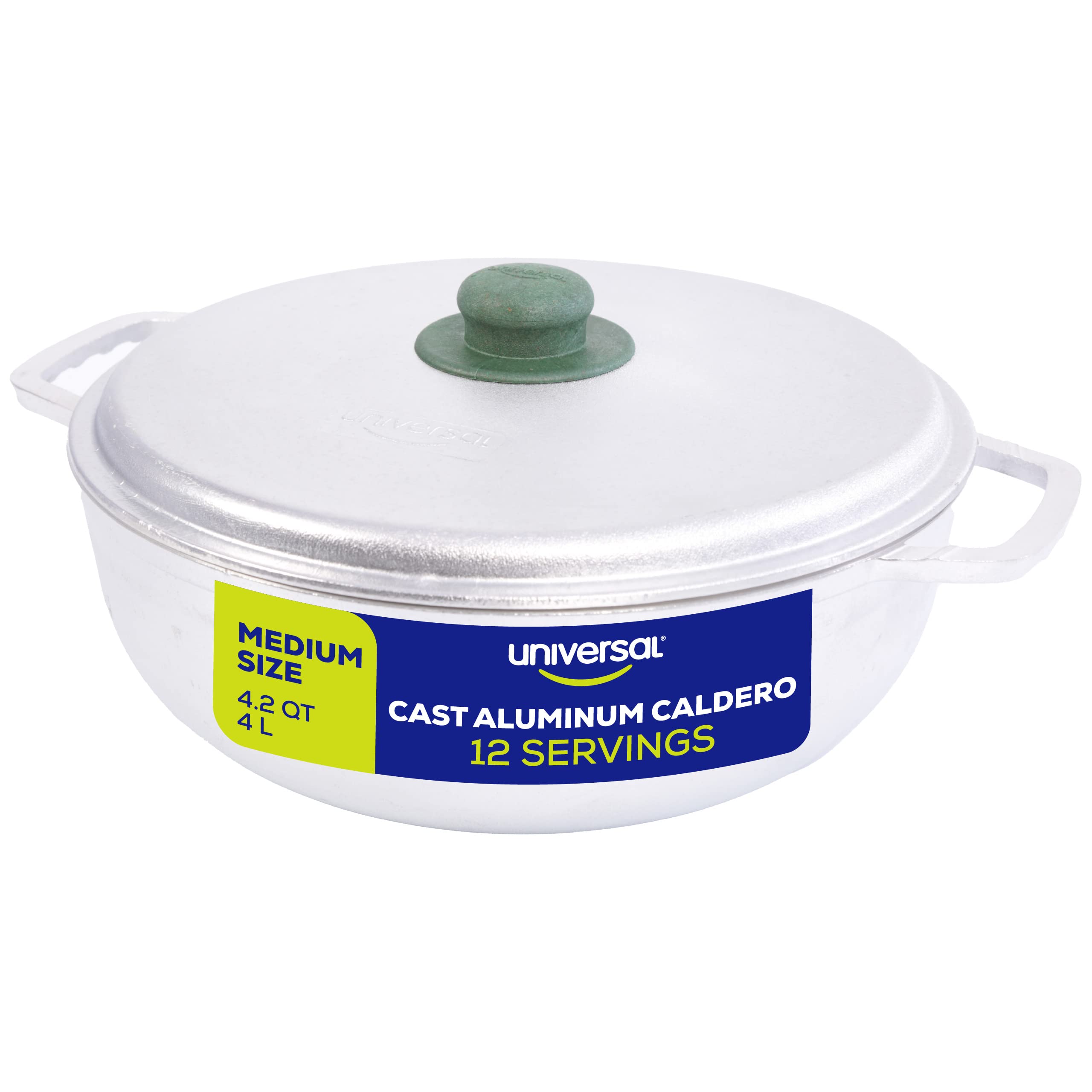 Universal Caldero front view highlights 12-cup rice capacity for family meals.
