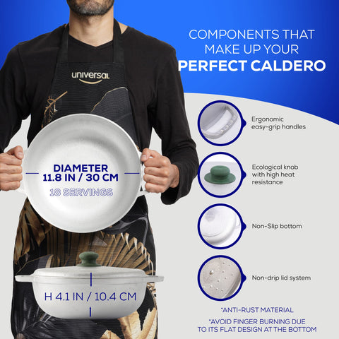 Universal Caldero on stove demonstrates fast heating for quick meals.