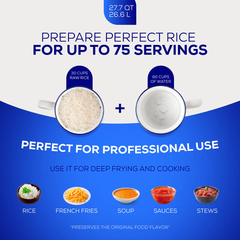 Universal Caldero 75-cups ideal for large rice batches and steaming.