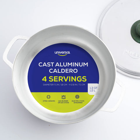 Universal Caldero even-heat cast-aluminum design heats quickly for faster meals.