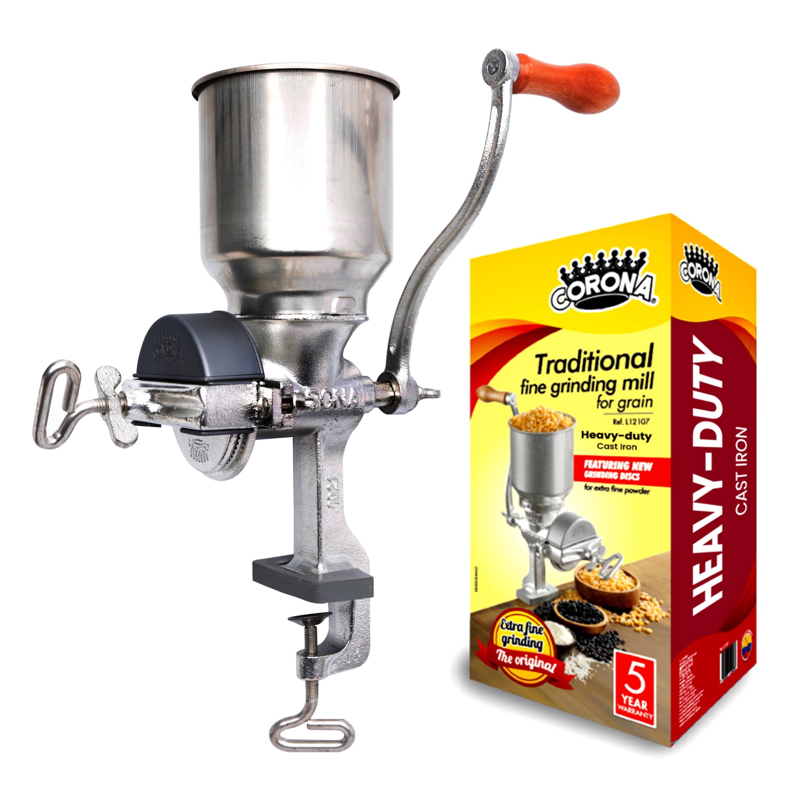 Universal Corona hopper shows large capacity for steady grinding.