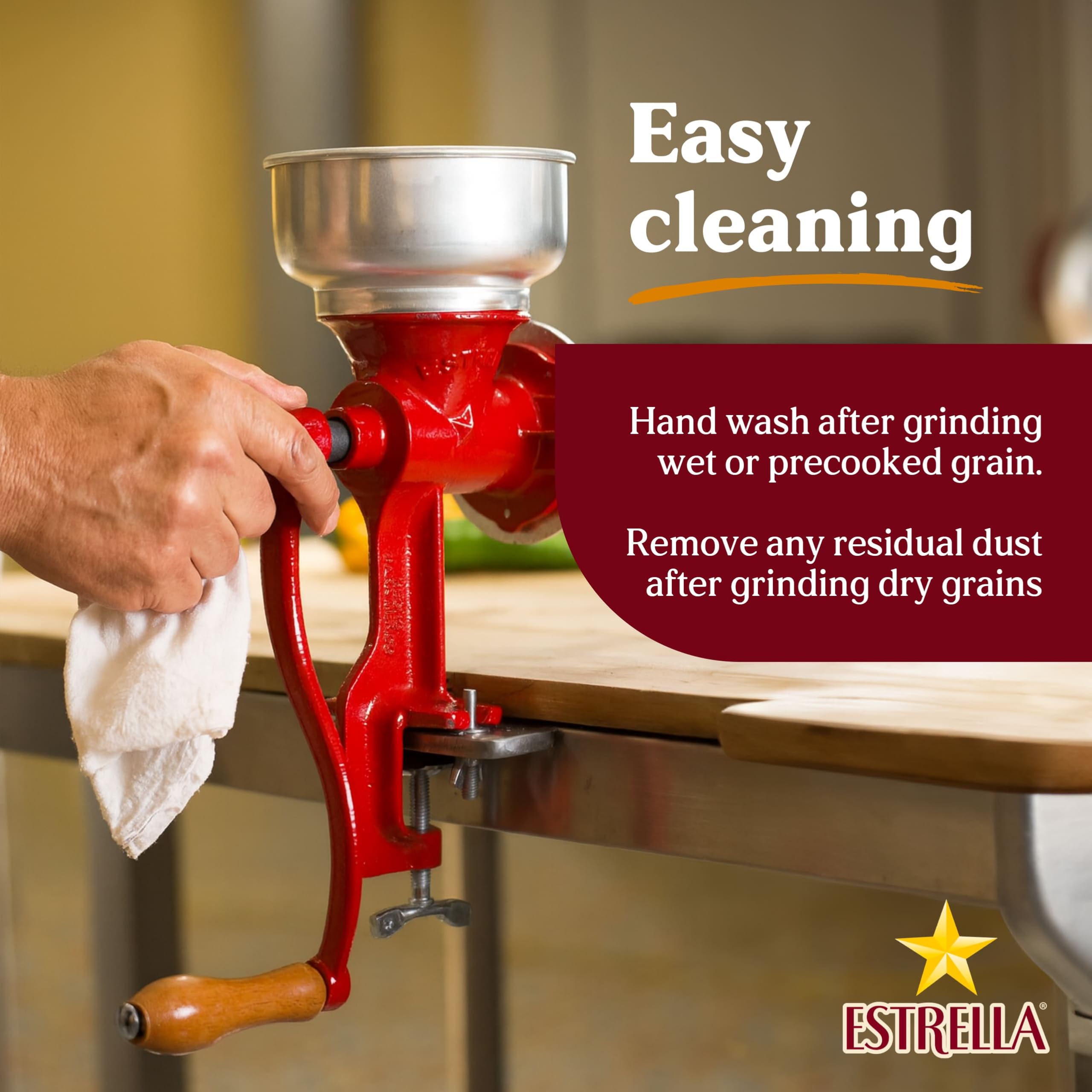 Universal Estrella durable cast iron construction highlighted for long lasting kitchen use