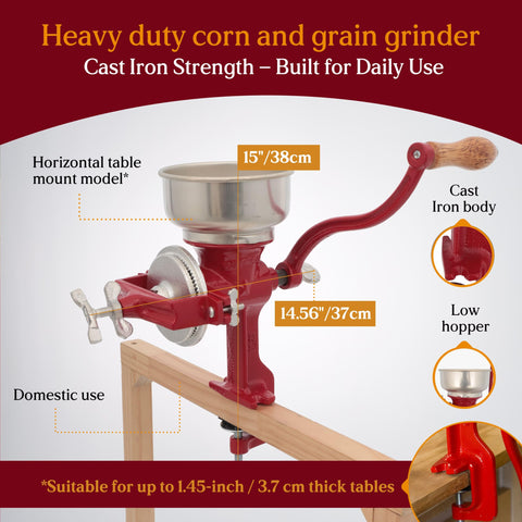 Universal Estrella grinder on countertop during tool-free setup for fresh grains
