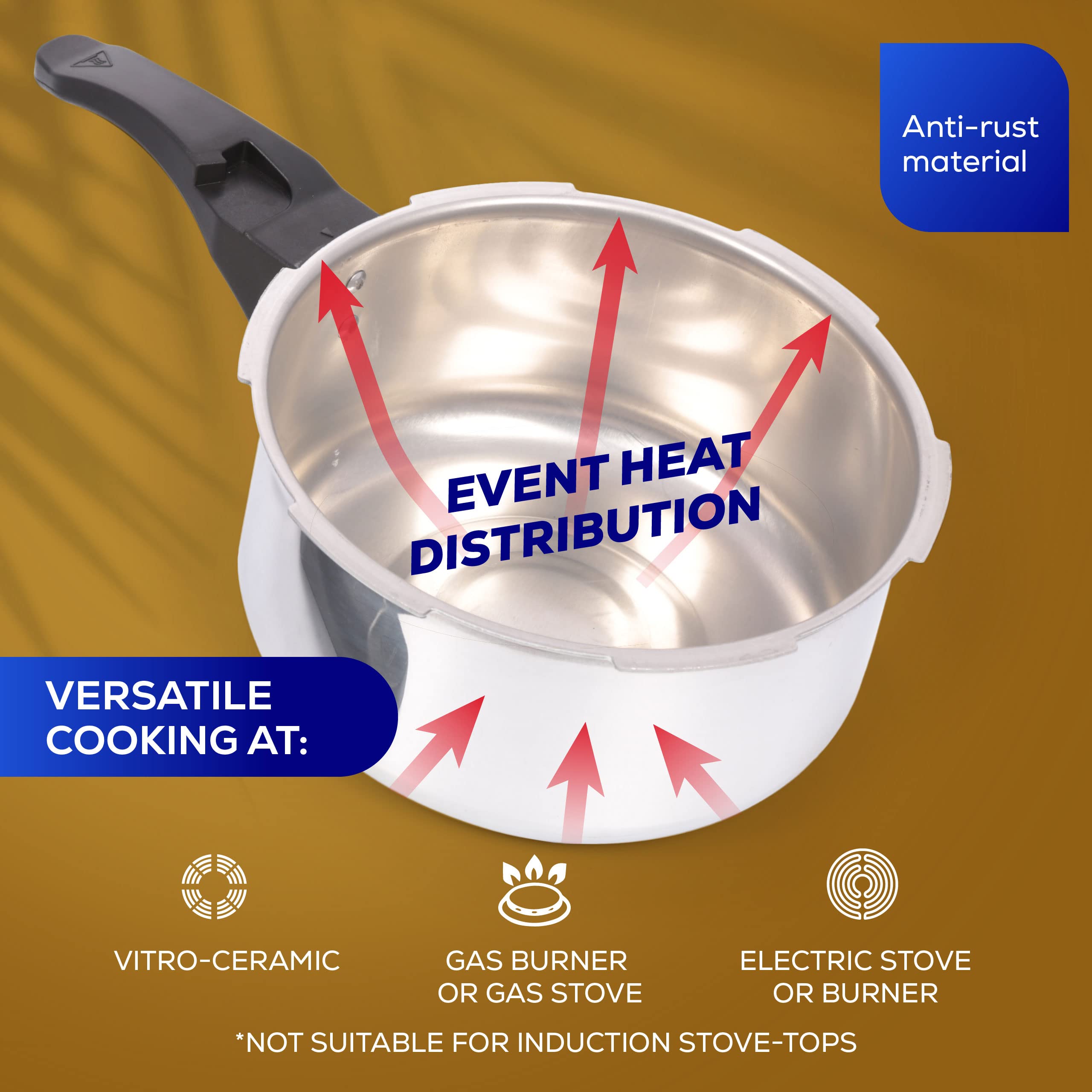 Universal pressure cooker dimensions 9.4 by 7 inches for compact kitchens.
