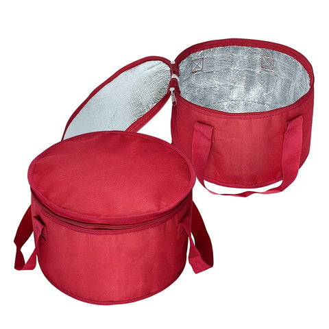 Unknown 2Pack red round insulated casserole bag front view keeps meals portable.