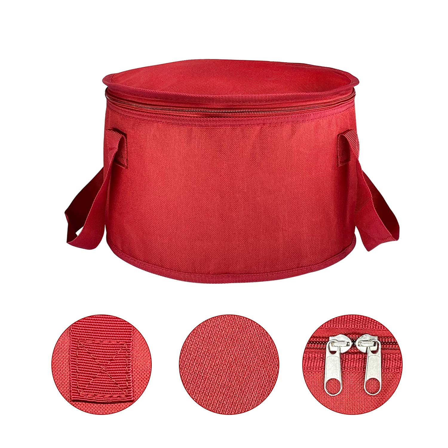 Unknown 2Pack red round insulated casserole bag top view with wide access.