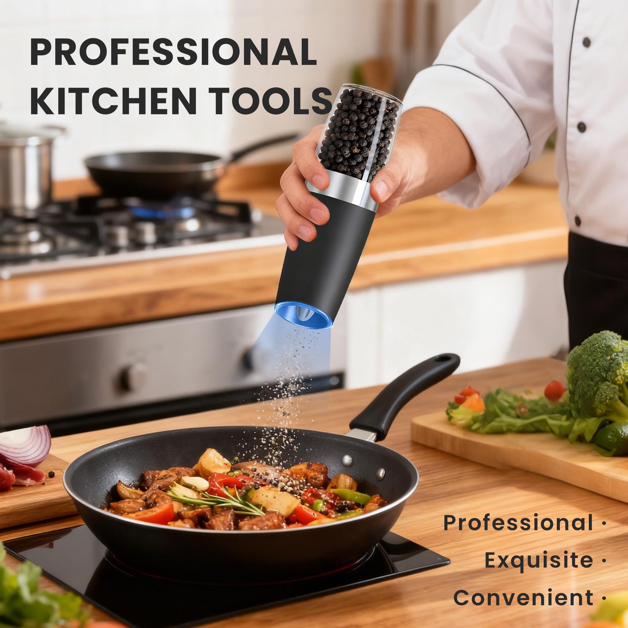 UNNEES Gravity two-pack with LED light enhances visibility for precise seasoning.