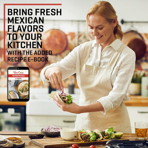 Uno Casa parchment paper pack shown with the press for mess-free prep