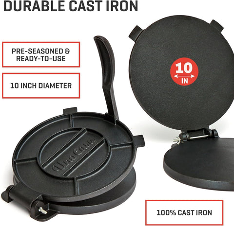 Uno Casa tortilla press dough-flattening in action for even tortillas.