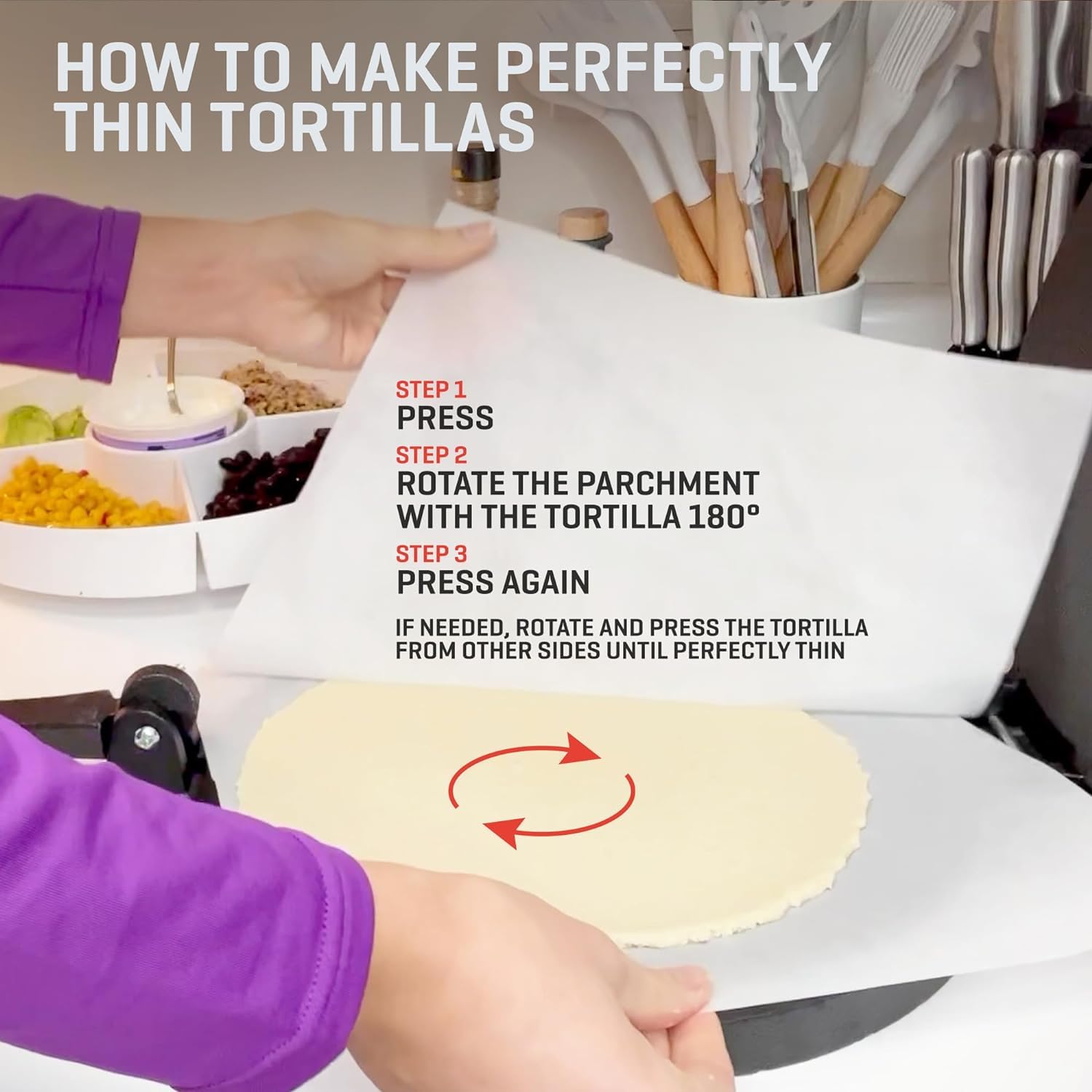 Uno Casa multi-use press ideal for rotis, empanadas and more.