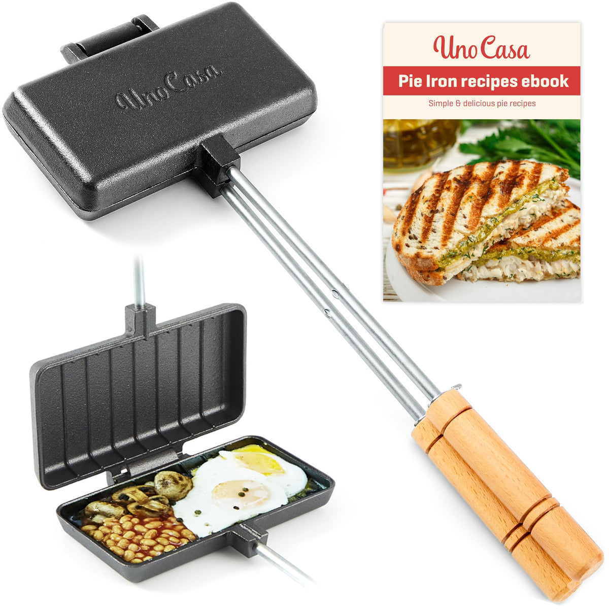Uno Casa XL Pie Iron cast iron body for durable campfire cooking