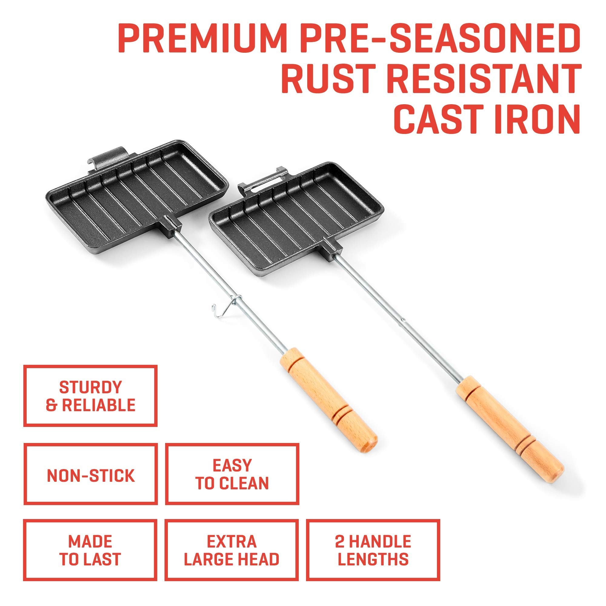Secure latch keeps the Uno Casa XL Pie Iron closed during cooking