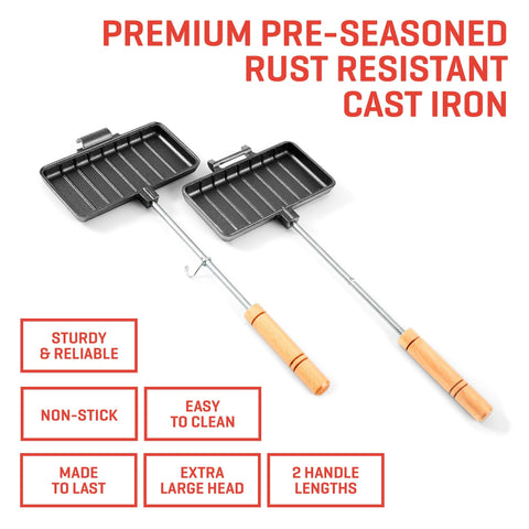 Secure latch keeps the Uno Casa XL Pie Iron closed during cooking