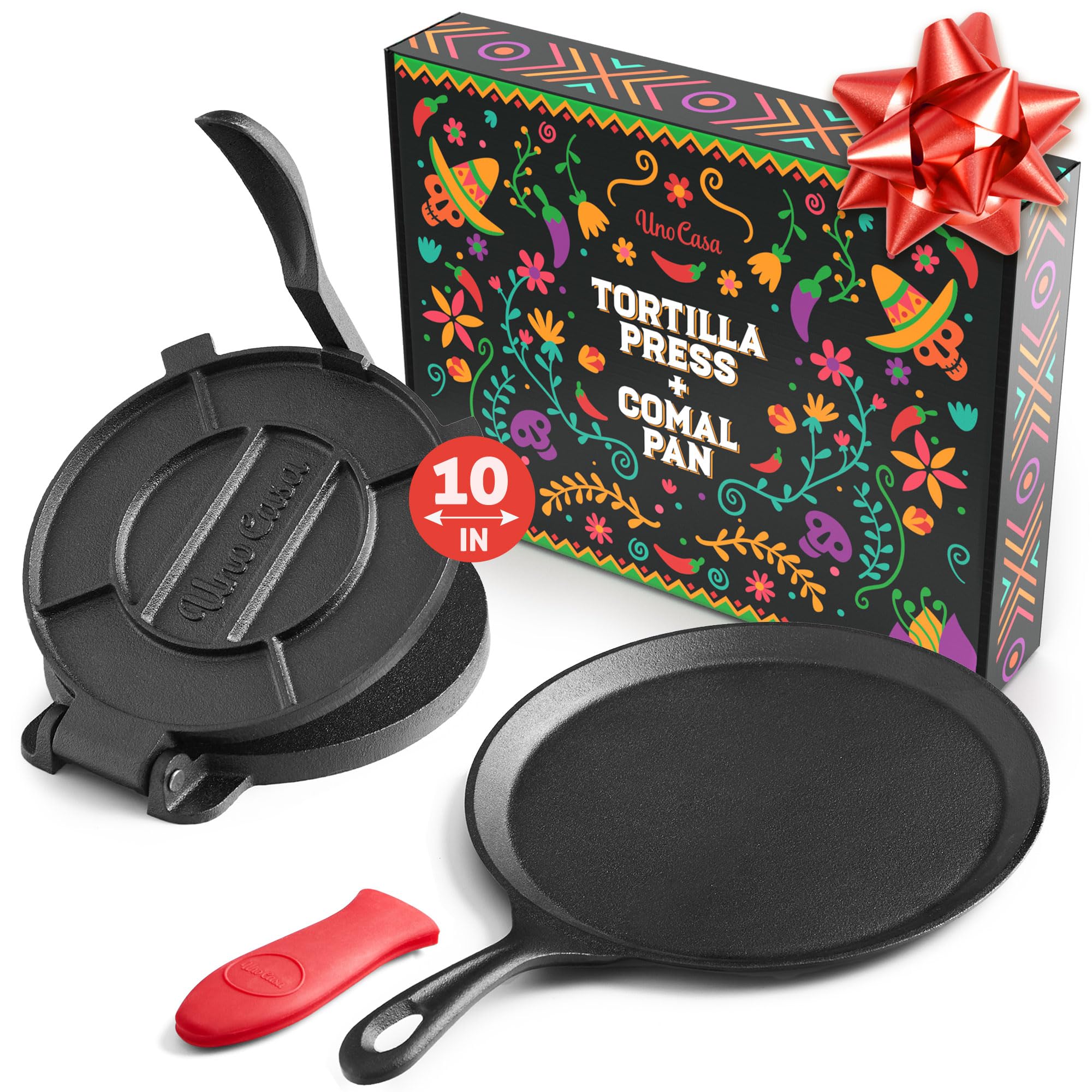 Uno Casa tortilla press 10inch shapes tortillas evenly for quick family meals.