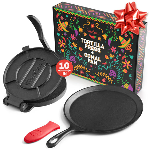 Uno Casa tortilla press 10inch shapes tortillas evenly for quick family meals.