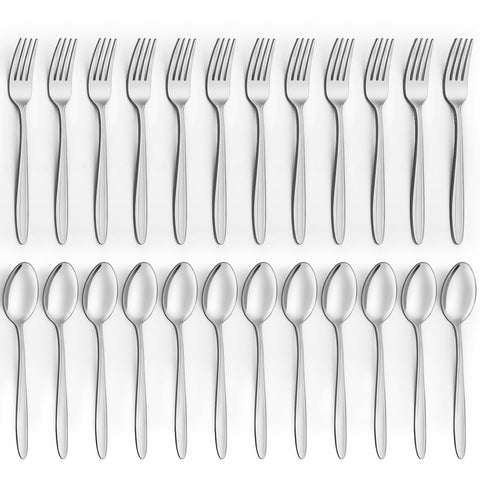 Unokit forks and spoons 24pcs set, durable daily-use flatware for home dining