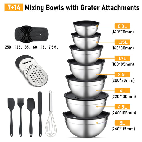 Unokit bowls with grater attachments shown for versatile ingredient prep.