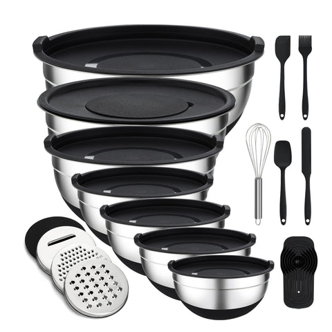 Unokit mixing bowls base view showing non-slip stability for safe prep.
