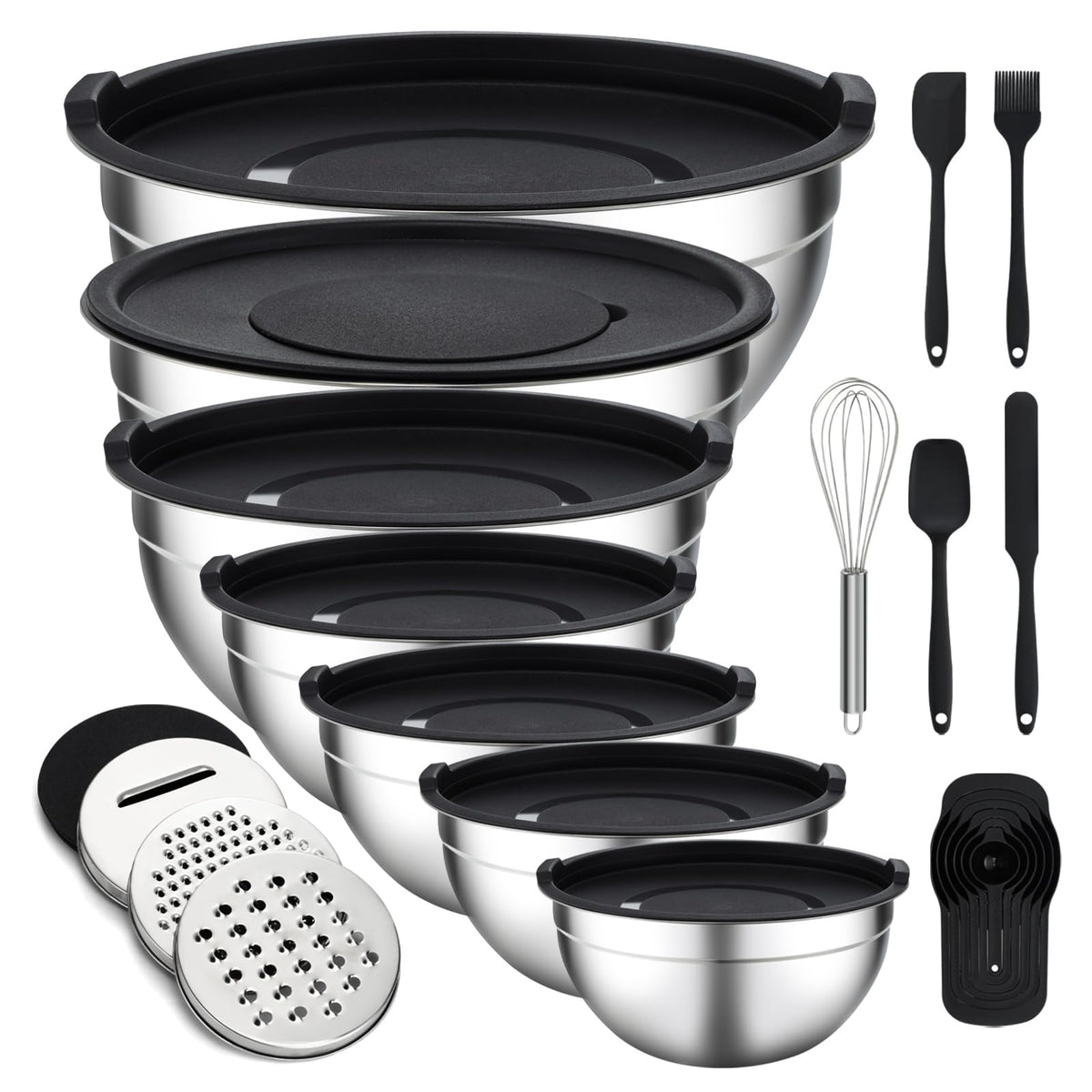Unokit 7-piece mixing bowls with lids ready for quick meal prep.