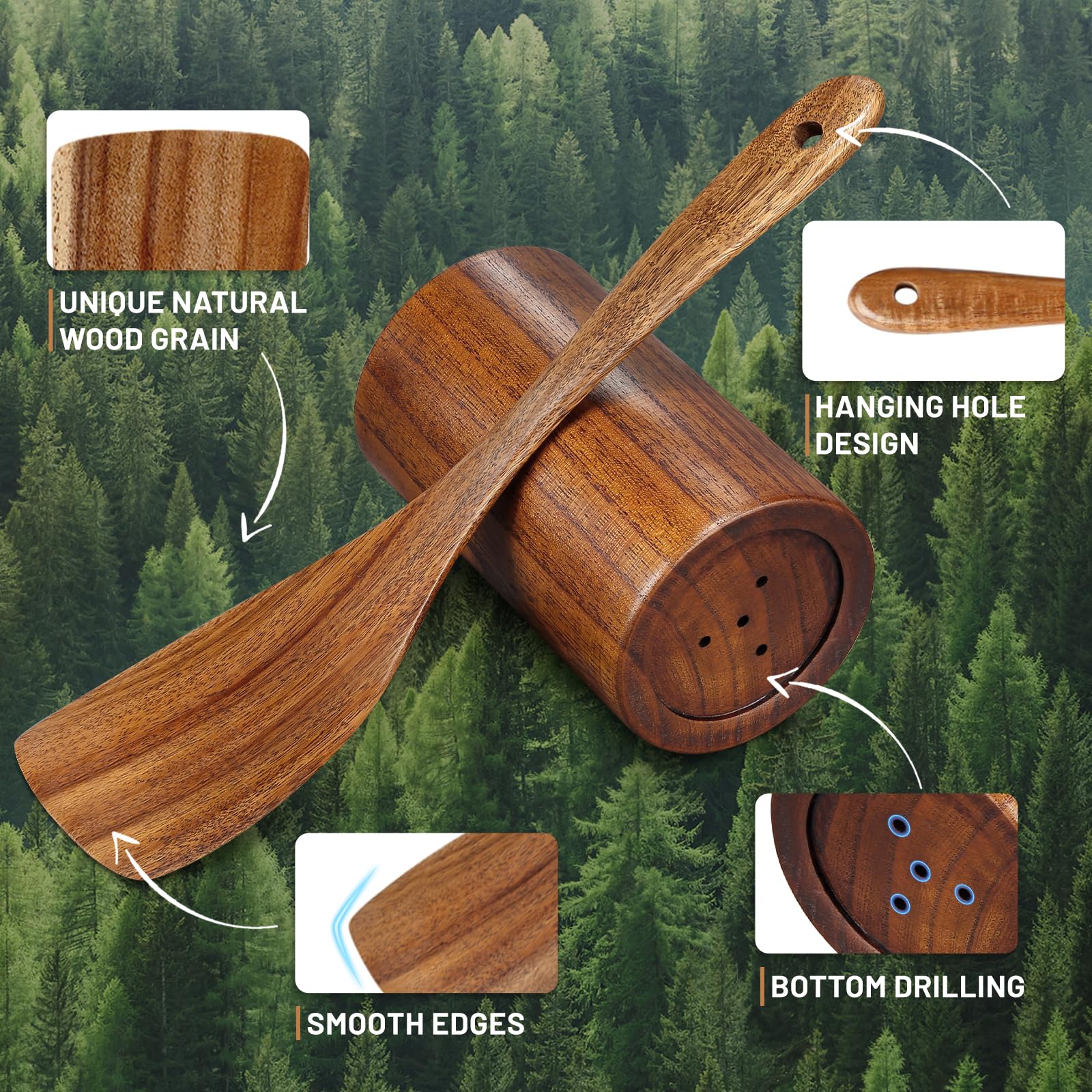 Unokit teak ladle offers smooth, steady soup serving.