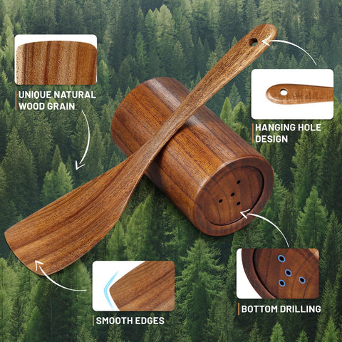Unokit teak ladle offers smooth, steady soup serving.