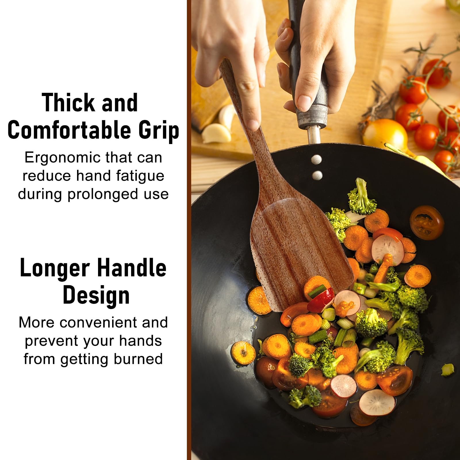 Unokit spatula and turner in teak protect nonstick pans.
