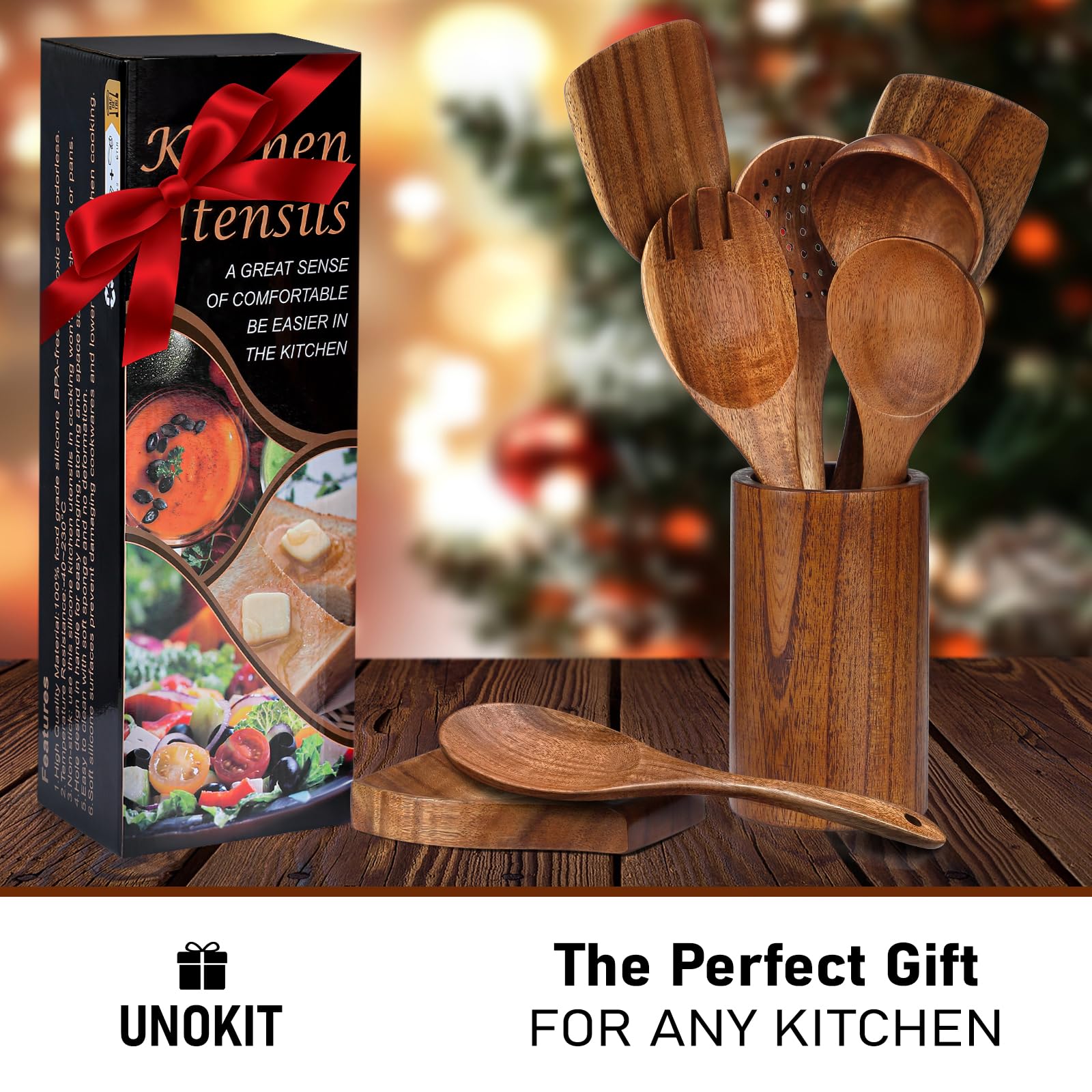 Unokit spoon holder with drainage keeps utensils dry.