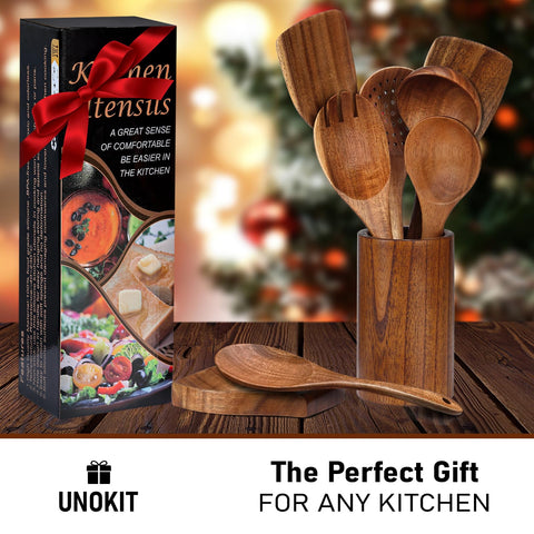 Unokit spoon holder with drainage keeps utensils dry.