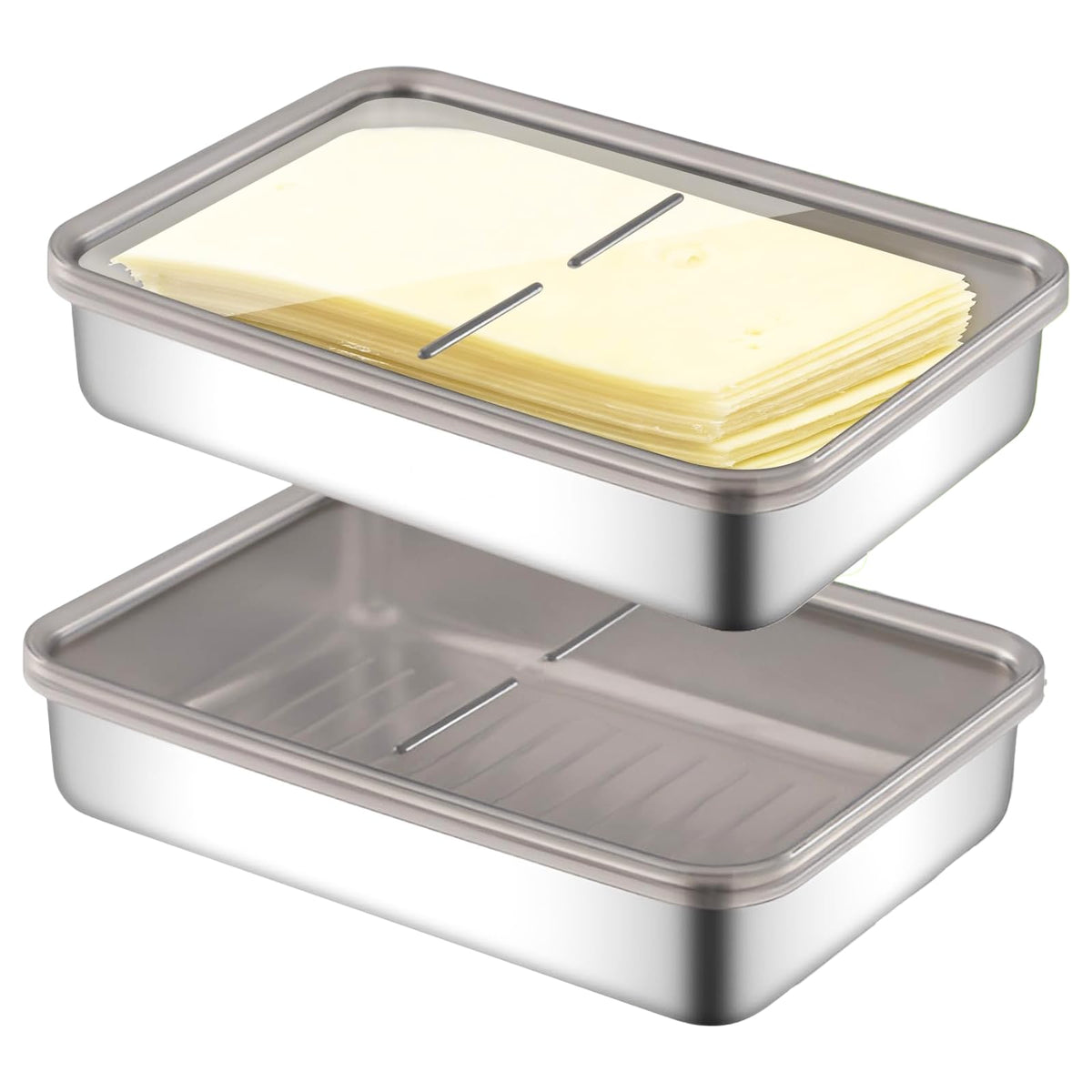 UNVSTIAR 2Pcs Bacon Container with airtight lid preserves sliced meat freshness.