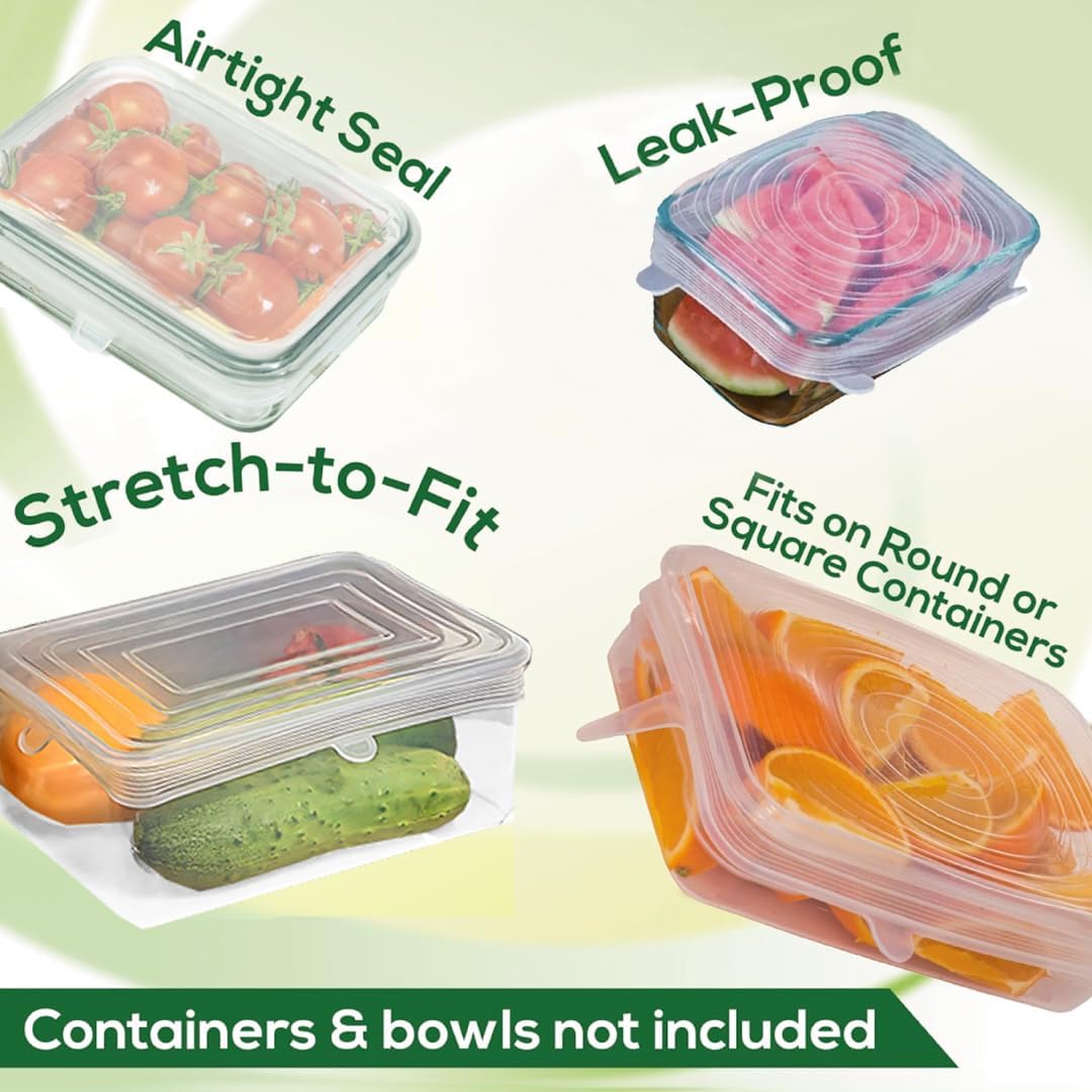 Unwasted reusable lids create an airtight seal to keep foods fresh.