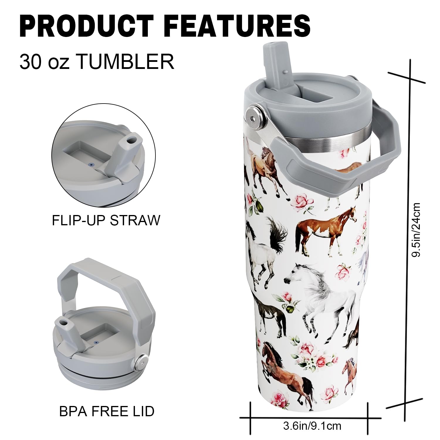 Horse pattern design on Unyopsa 30 oz insulated bottle