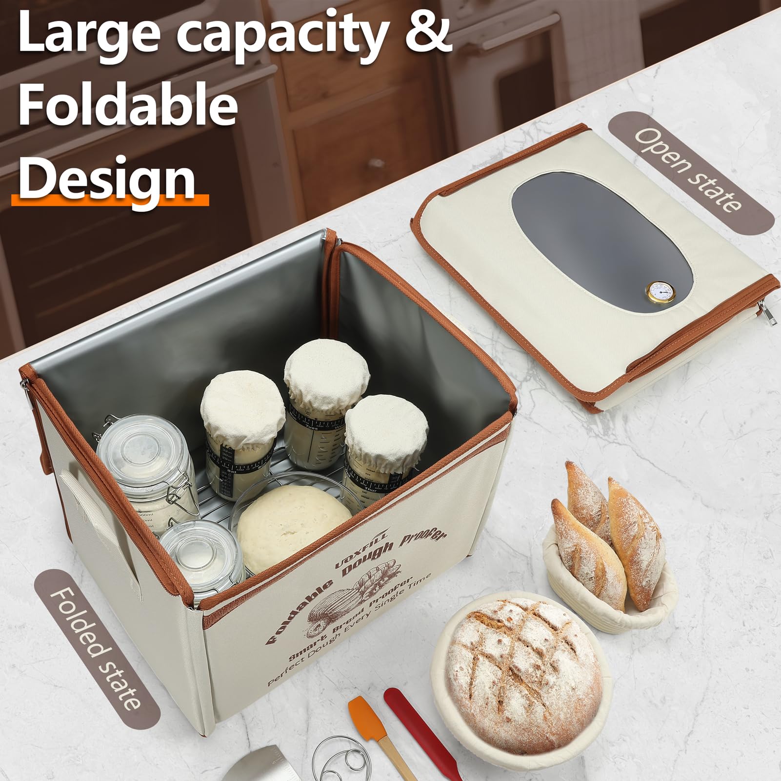 Uoxfill folding bread proofing box acrylic window with hygrometer for monitoring