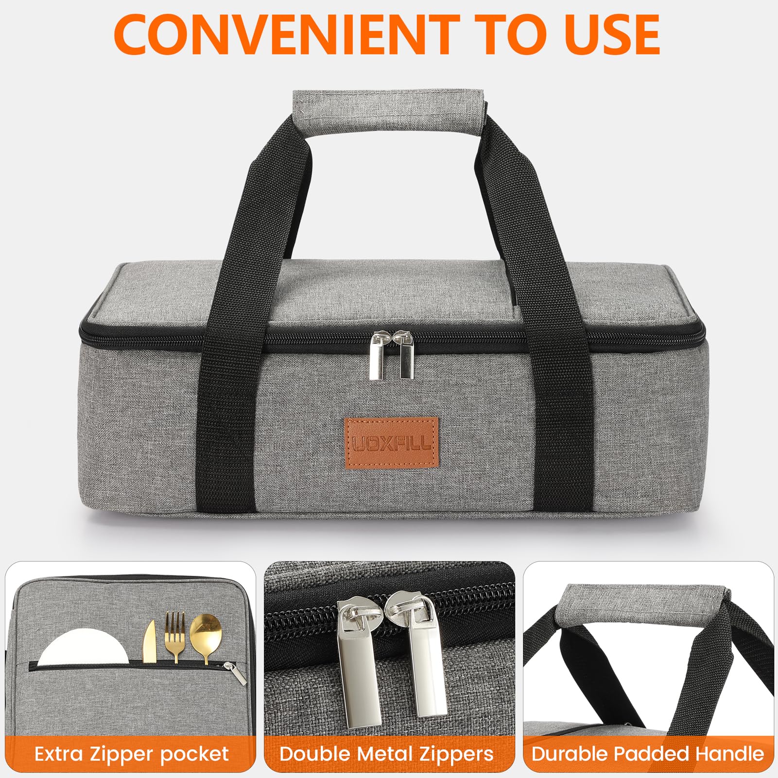 Uoxfill lunch bag insulated tote durable nylon for potlucks.