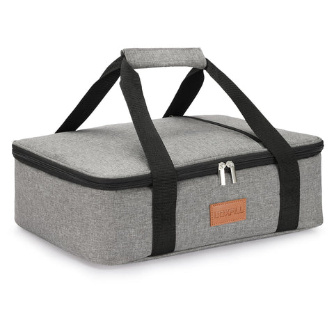 Uoxfill insulated lunch bag keeps meals warm or cool during travel.