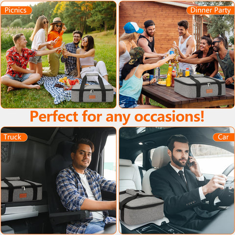Uoxfill portable food carrier with straps for hands-free carrying.