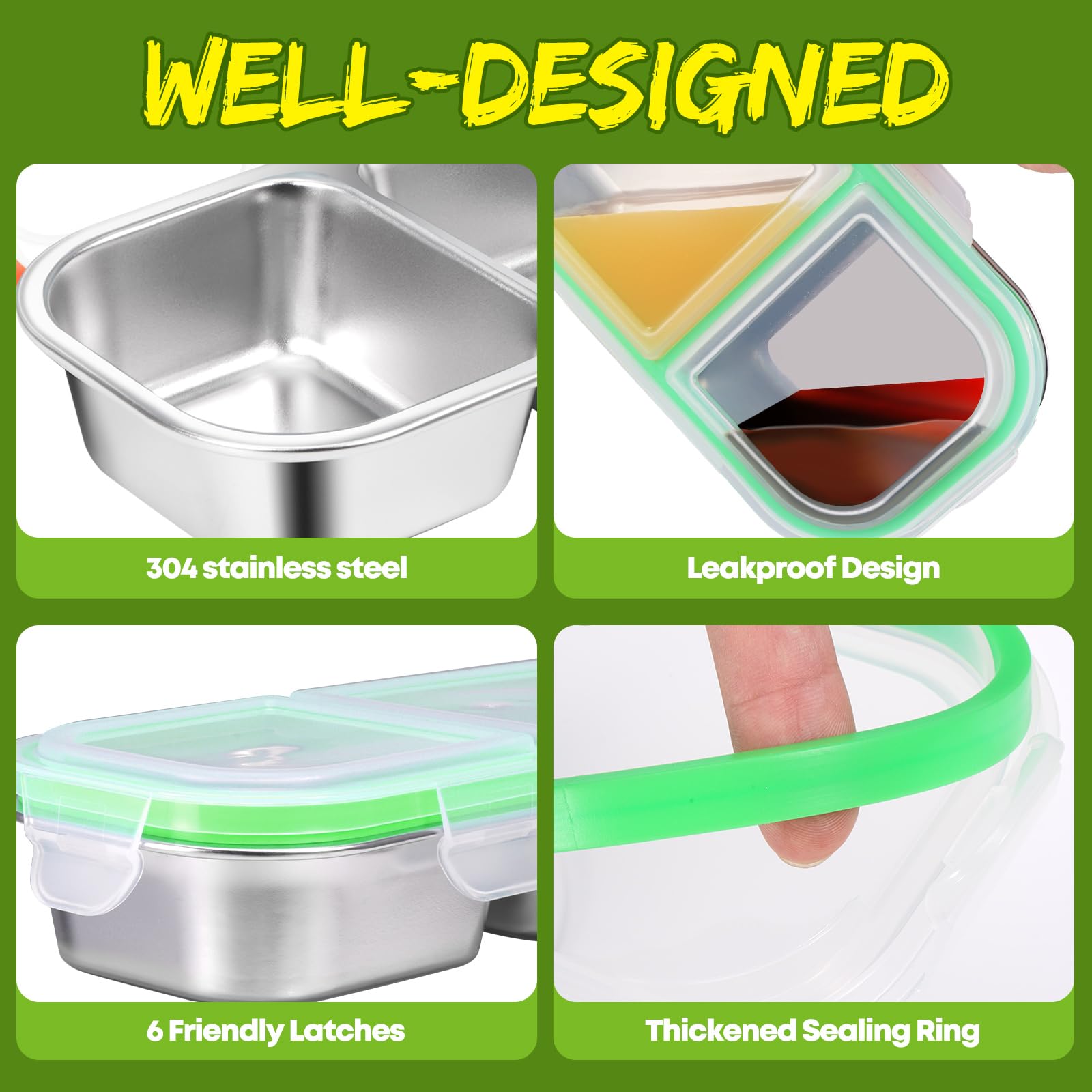 UPABLUNSO leak-proof lids prevent leaks in lunches and bags.