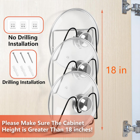 UpChoNice adhesive wall mount lid organizer secures to smooth surfaces without drilling.
