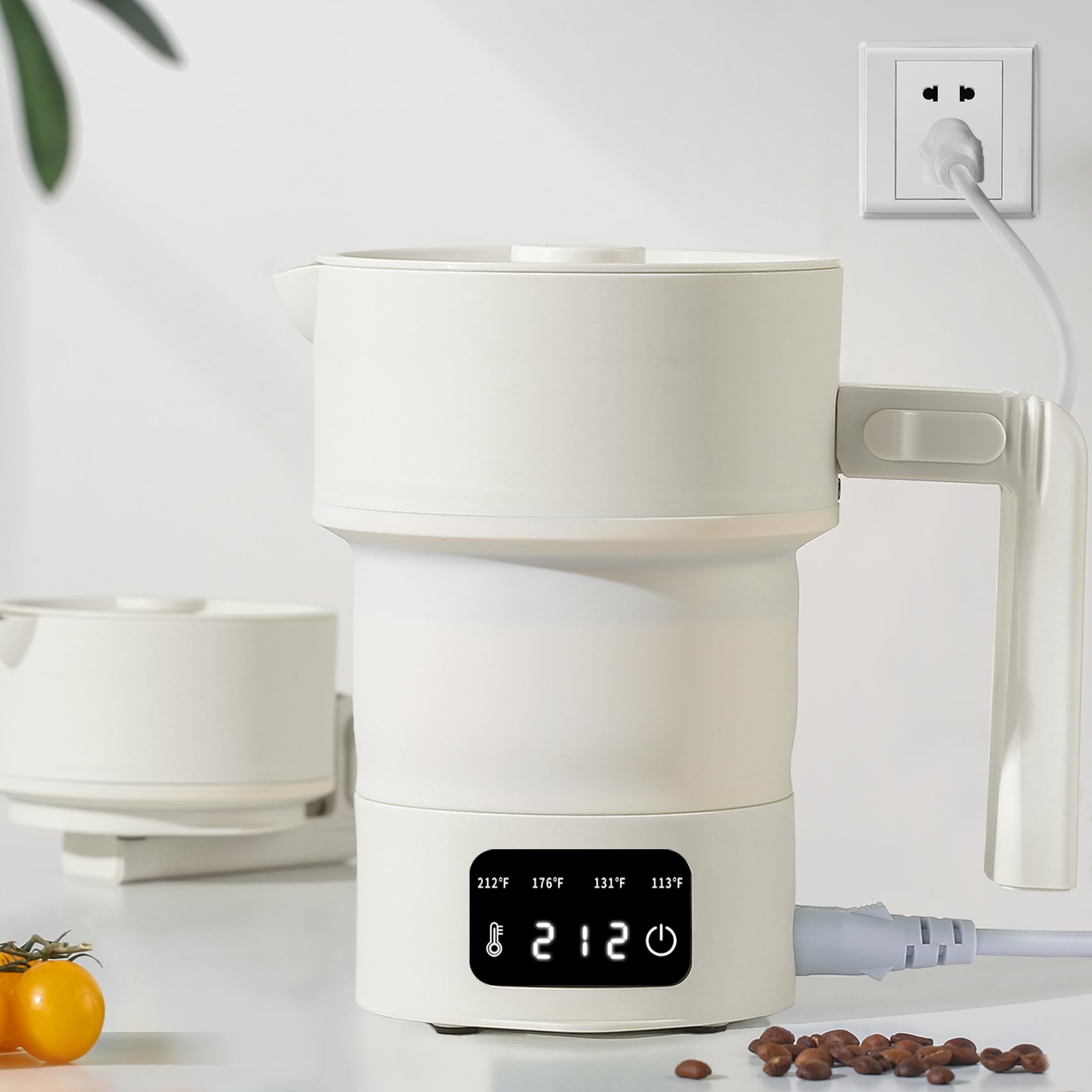 UPEZAN travel kettle folded for compact packing in a suitcase.