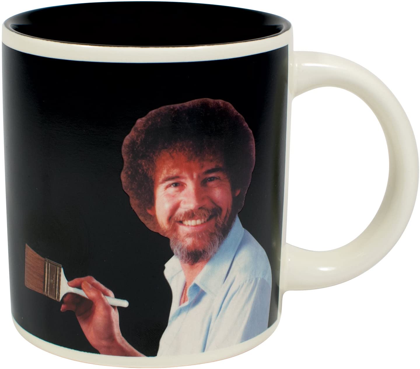 Hands-on care reminder: hand wash only for the Bob Ross mug.
