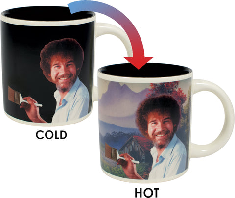 Bob Ross mug reveals painting when hot for inspiration.