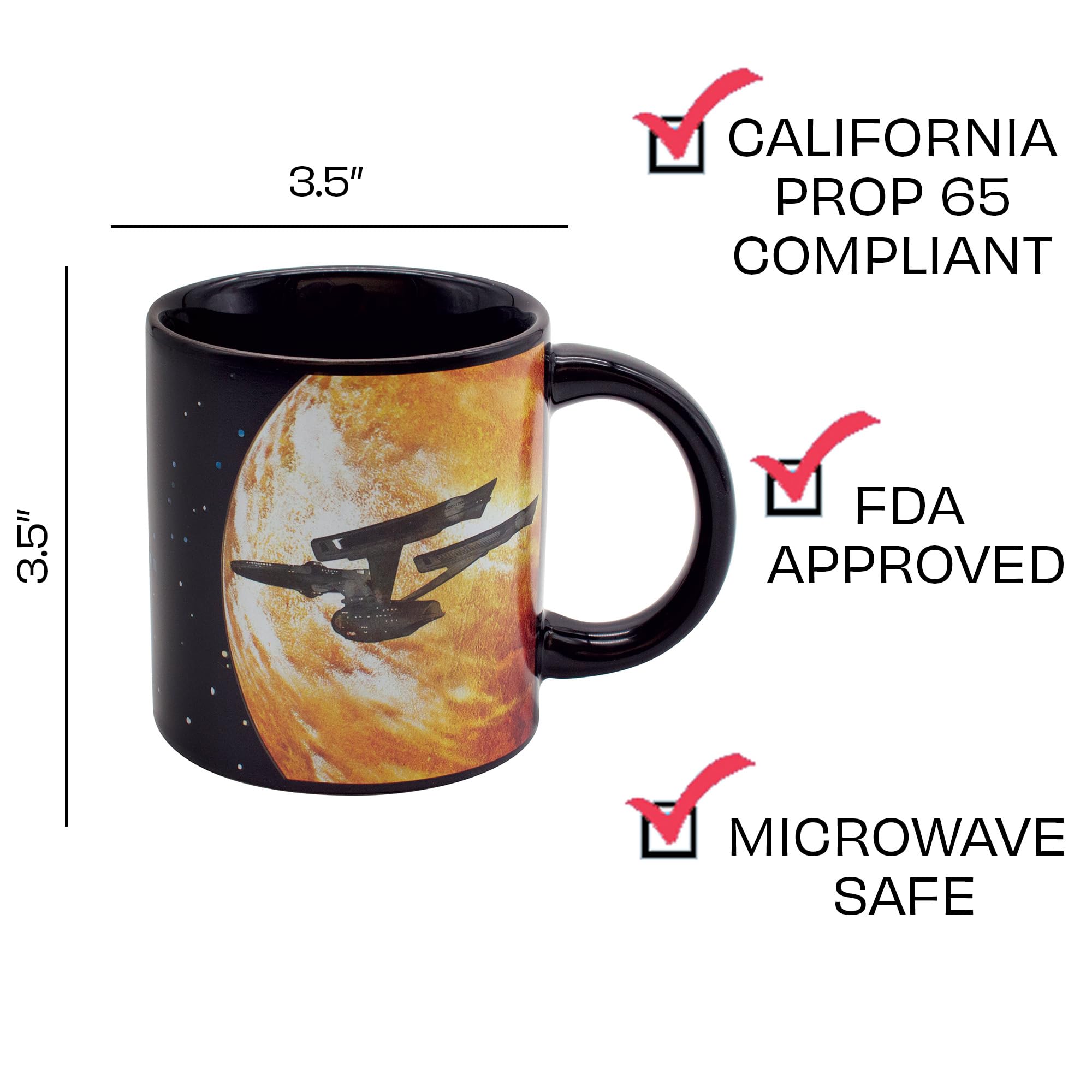 UPG Star Trek Warp Mug reveals Enterprise image when heated, adding fun to coffee.
