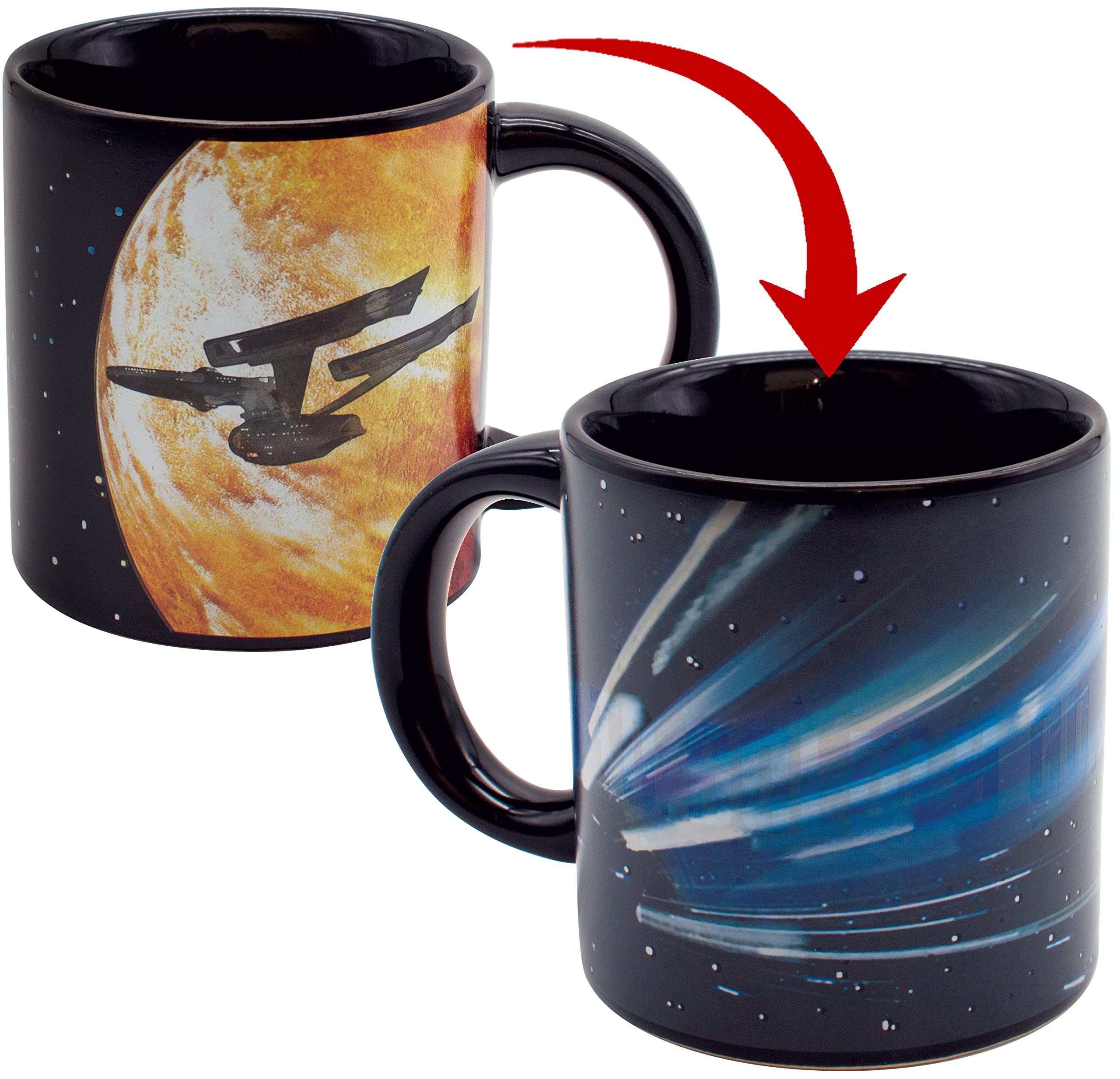 UPG Star Trek Warp Mug heat-activation effect for dramatic color change with hot water.