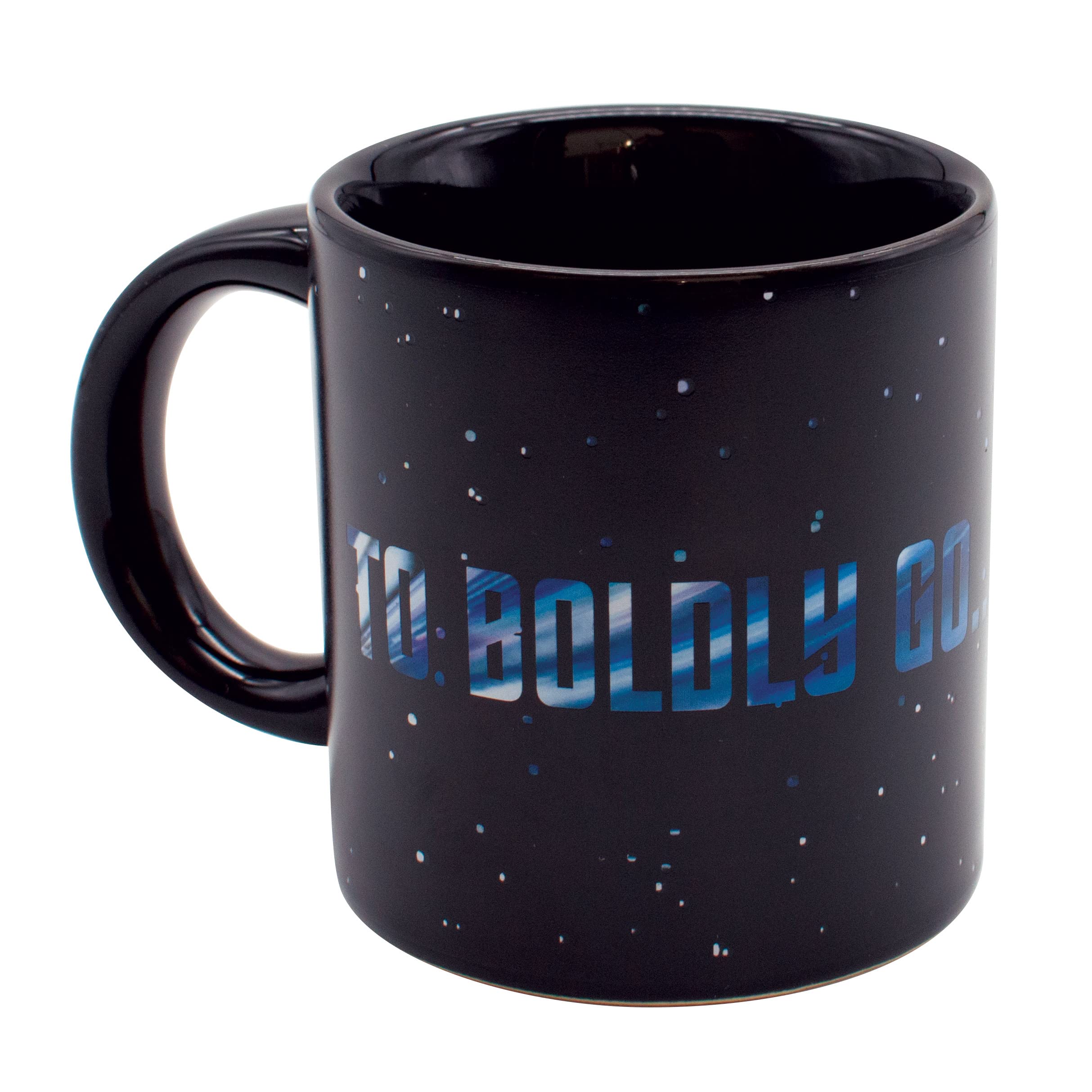 UPG Star Trek Warp Mug shows warp-speed graphics for a playful desk-side moment.