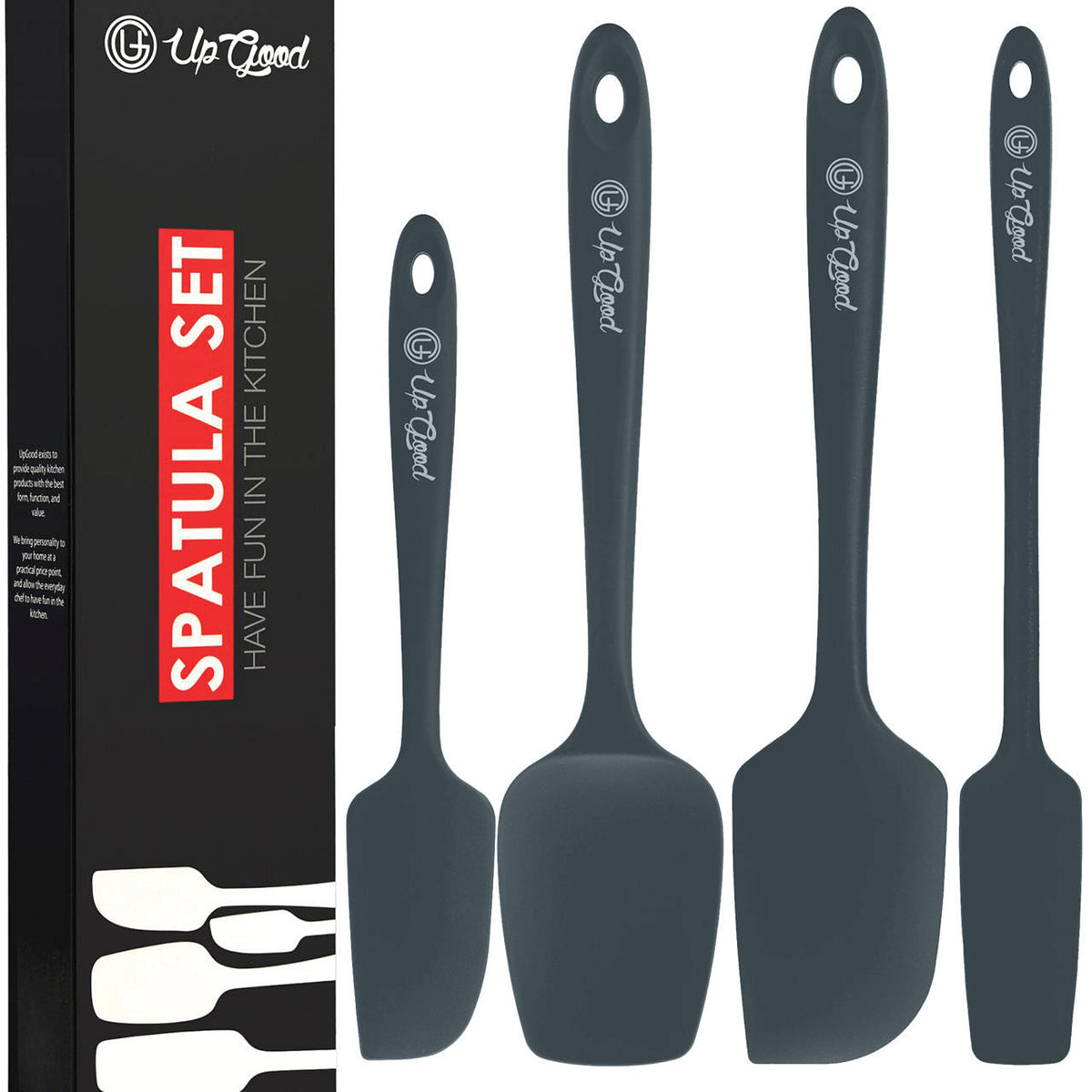 UpGood jar spatula in gray for reaching tight jars and scraping thick condiments.