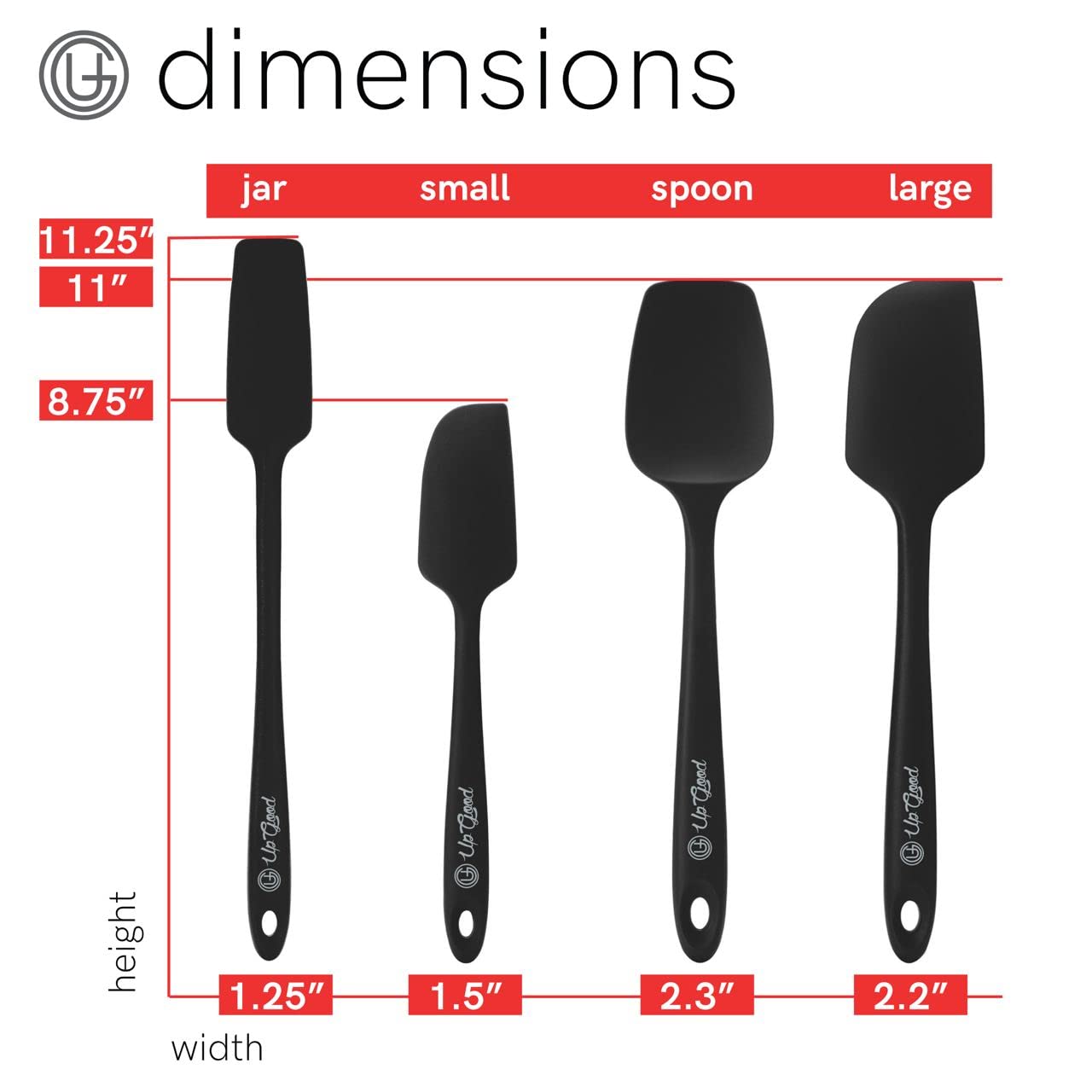 UpGood 4-piece silicone spatula set in black offers professional-grade versatility