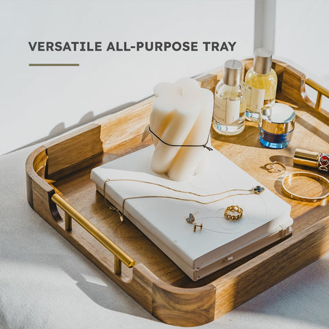 Upper Acacia breakfast tray on a bed or ottoman for easy meals.