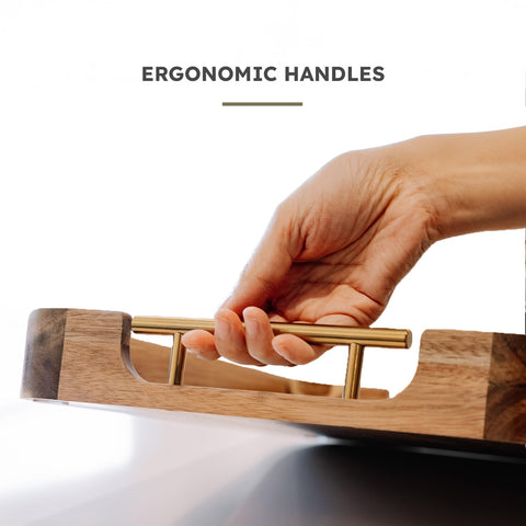 Upper Acacia wood decorative tray suitable as a thoughtful housewarming gift.