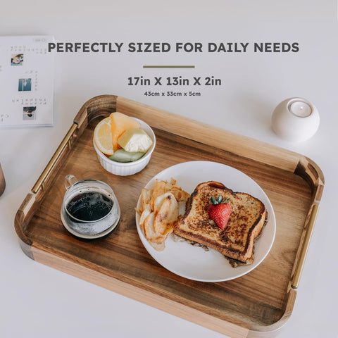 Upper Acacia wood tray featuring anti-skid pads to protect surfaces.